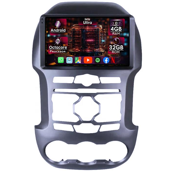 Navigatie dedicata Ford Ranger 2011-2015, 4GB RAM 32GB ROM, Octacore, Display 9" QLED 2K, Carplay&Android Auto, Android 14, Ventilator Activ - imagine 1