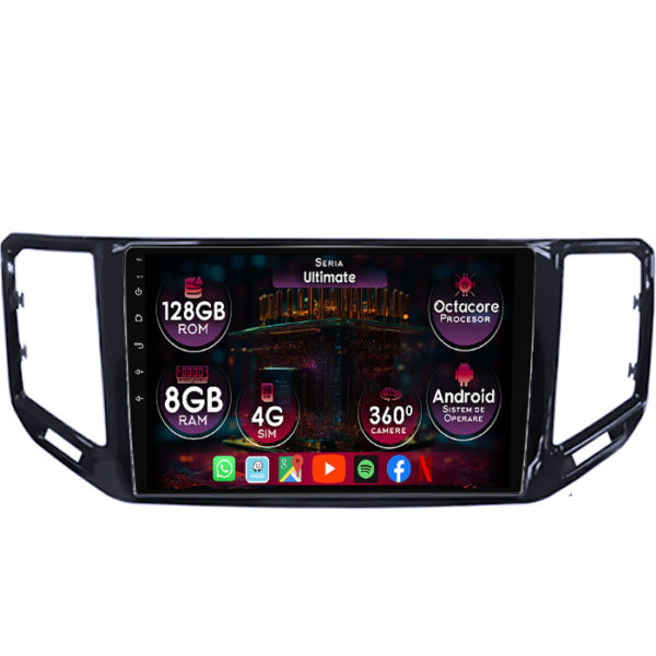 Navigatie dedicata Volkswagen Atlas 2017+, 8GB RAM 128GB ROM, Octacore, Platforma TS18, Display 9" QLED, Carplay&Android Auto, Android 14, Ventilator Activ