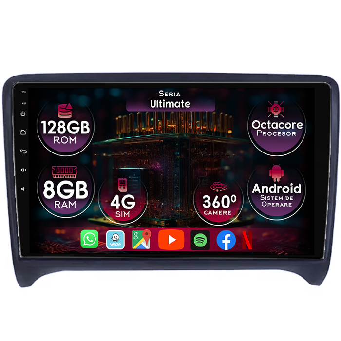 Navigatie dedicata Audi TT 2006-2015, 8GB RAM 128GB ROM, Octacore, Platforma TS18, Display 9" QLED, Carplay&Android Auto, Android 14, Ventilator Activ - imagine 1