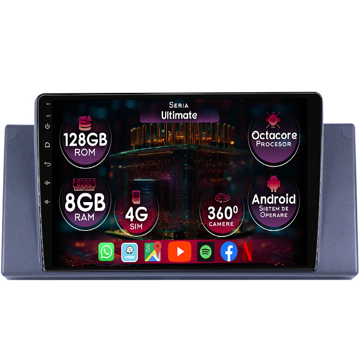 Navigatie dedicata BMW Seria 5 E39 1995-2003, 8GB RAM 128GB ROM, Octacore, Platforma TS18, Display 9" QLED, Carplay&Android Auto, Android 14, Ventilator Activ - imagine 1