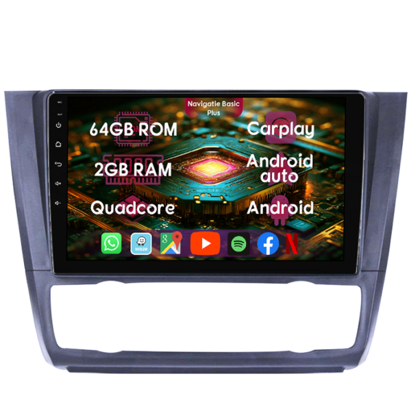 Navigatie dedicata BMW Seria 1 E81/E87 2007-2013, clima automata, 2GB RAM 64GB ROM, Quad Core, Display 9" IPS Full HD, Carplay&Android Auto, Android 14, Suport camere AHD