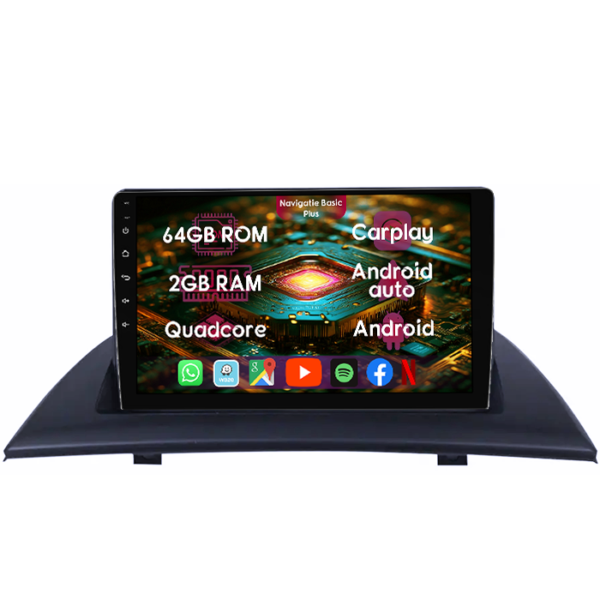 Navigatie dedicata BMW X3 E83 2003-2011, 2GB RAM 64GB ROM, Quad Core, Display 9" IPS Full HD, Carplay&Android Auto, Android 14, Suport camere AHD