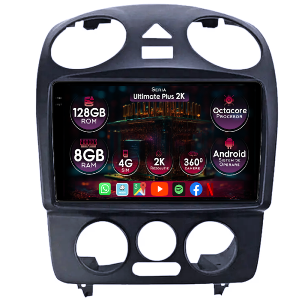Navigatie dedicata Volkswagen Beetle 1998-2011, 8GB RAM 128GB ROM, Octacore, Platforma 7862, Display 9" QLED 2K, Carplay&Android Auto, Android 14, Ventilator Activ