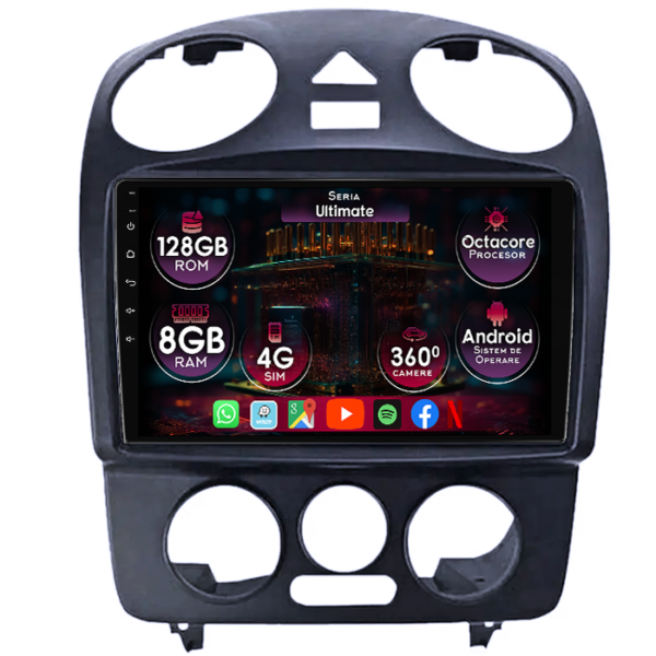Navigatie dedicata Volkswagen Beetle 1998-2011, 8GB RAM 128GB ROM, Octacore, Platforma TS18, Display 9" QLED, Carplay&Android Auto, Android 14, Ventilator Activ