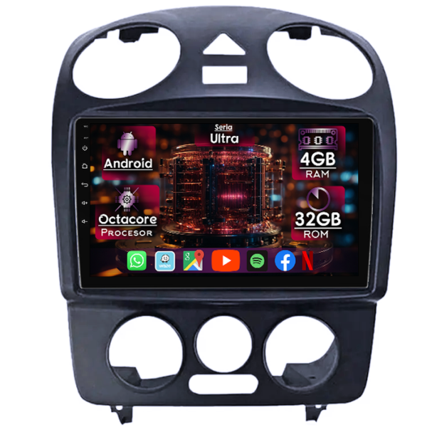 Navigatie dedicata Volkswagen Beetle 1998-2011, 4GB RAM 32GB ROM, Octacore, Display 9" QLED, Carplay&Android Auto, Android 14, Ventilator Activ