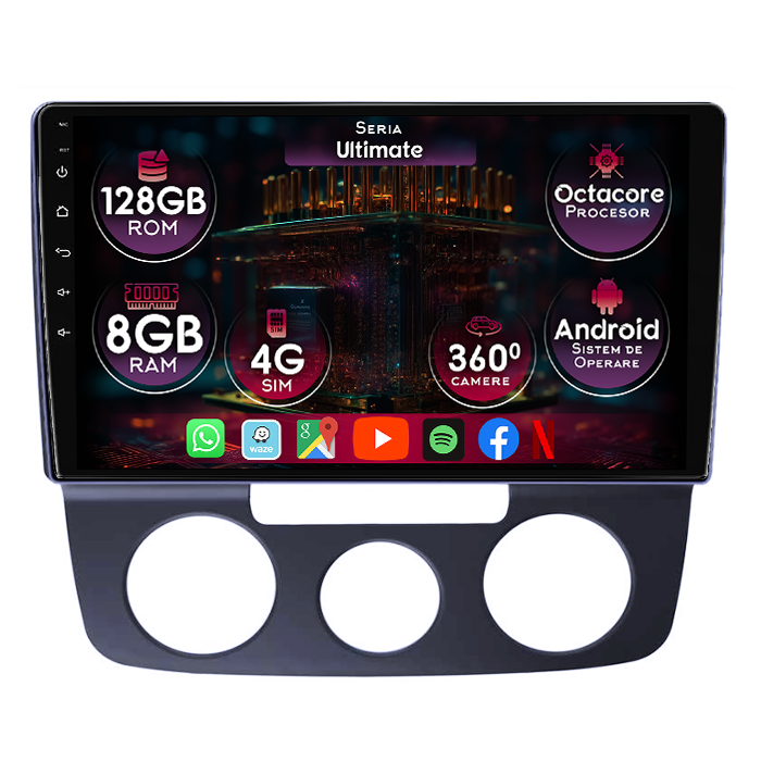 Navigatie dedicata Volkswagen Bora 2008-2012, 8GB RAM 128GB ROM, Octacore, Platforma TS18, Display 10" QLED, Carplay&Android Auto, Android 14, Ventilator Activ - imagine 1