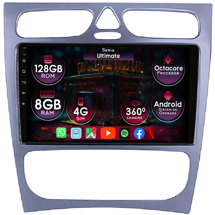 Navigatie dedicata Mercedes C Class W203 2000-2004, 8GB RAM 128GB ROM, Octacore, Platforma TS18, Display 9" QLED, Carplay&Android Auto, Android 14, Ventilator Activ - imagine 1