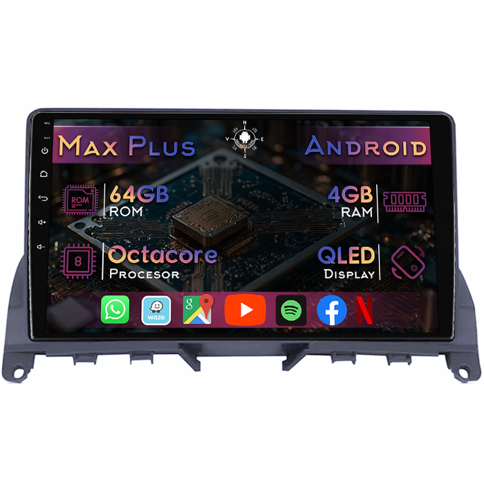 Navigatie dedicata Mercedes C Class W204 2007-2014, 4GB RAM 64GB ROM, Octacore, Display 9" QLED, Carplay&Android Auto, Android 14, Suport camere AHD - imagine 1