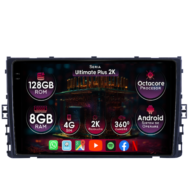 Navigatie dedicata Volkswagen Arteon 2017+, 8GB RAM 128GB ROM, Octacore, Platforma 7862, Display 9" QLED 2K, Carplay&Android Auto, Android 14, Ventilator Activ