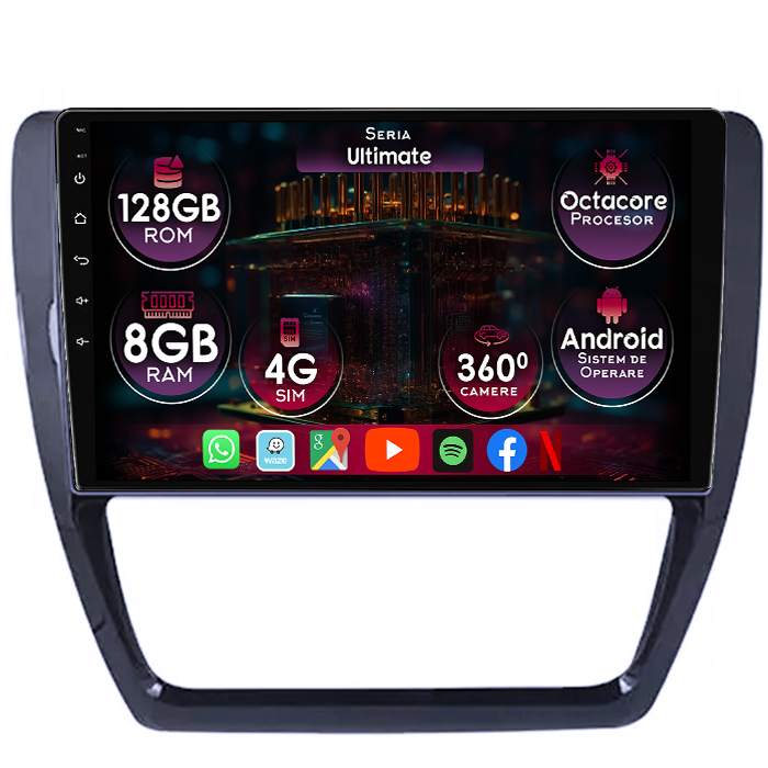 Navigatie dedicata Volkswagen Jetta 4 2011-2018, 8GB RAM 128GB ROM, Octacore, Platforma TS18, Display 10" QLED, Carplay&Android Auto, Android 14, Ventilator Activ - imagine 1