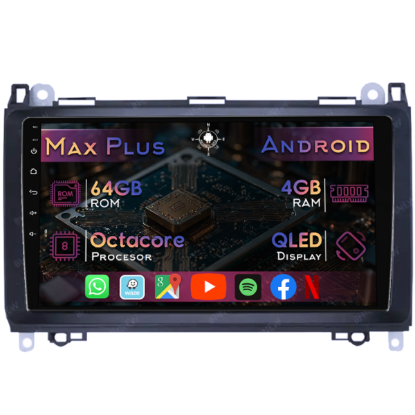 Navigatie dedicata Mercedes Sprinter 2006-2018, 4GB RAM 64GB ROM, Octacore, Display 9" QLED, Carplay&Android Auto, Android 14, Suport camere AHD