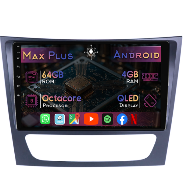 Navigatie dedicata Mercedes CLS C219 2004-2011, 4GB RAM 64GB ROM, Octacore, Display 9" QLED, Carplay&Android Auto, Android 14, Suport camere AHD