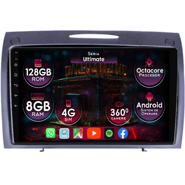 Navigatie dedicata Mercedes SLK R171 2004-2010, 8GB RAM 128GB ROM, Octacore, Platforma TS18, Display 9" QLED, Carplay&Android Auto, Android 14, Ventilator Activ