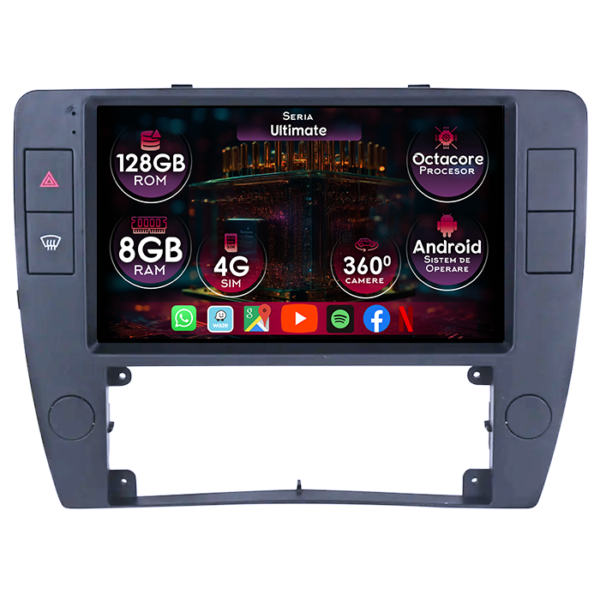 Navigatie dedicata Volkswagen Passat B5 2000-2005, 8GB RAM 128GB ROM, Octacore, Platforma TS18, Display 9" QLED, Carplay&Android Auto, Android 14, Ventilator Activ