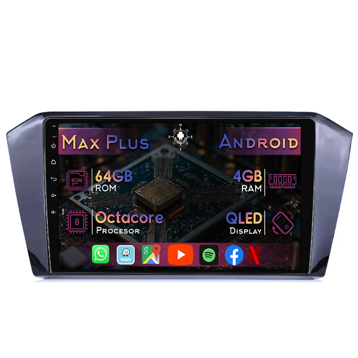 Navigatie dedicata Volkswagen Passat B8 2006+, 4GB RAM 64GB ROM, Octacore, Display 9" QLED, Carplay&Android Auto, Android 14, Suport camere AHD - imagine 1