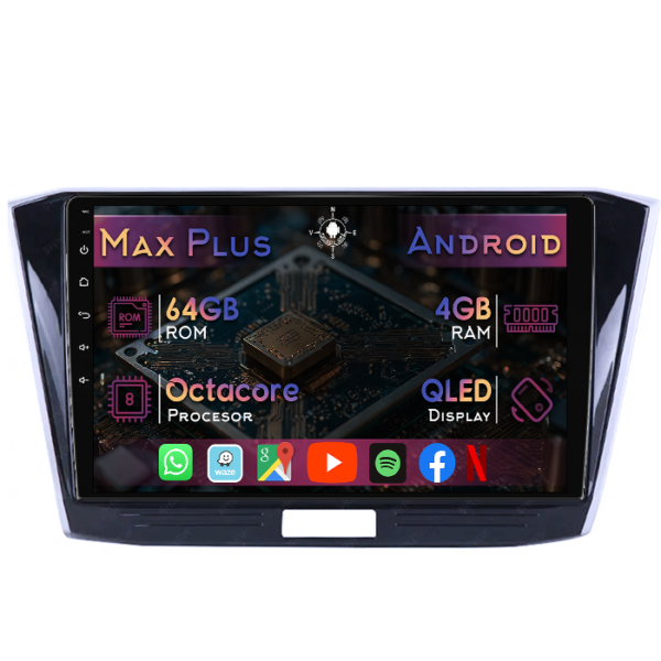 Navigatie dedicata Volkswagen Passat B8 2015-2018, 4GB RAM 64GB ROM, Octacore, Display 9" QLED, Carplay&Android Auto, Android 14, Suport camere AHD