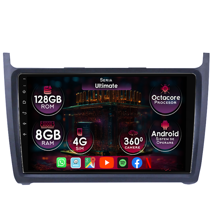 Navigatie dedicata Volkswagen Polo 2009-2018, 8GB RAM 128GB ROM, Octacore, Platforma TS18, Display 9" QLED, Carplay&Android Auto, Android 14, Ventilator Activ - imagine 1