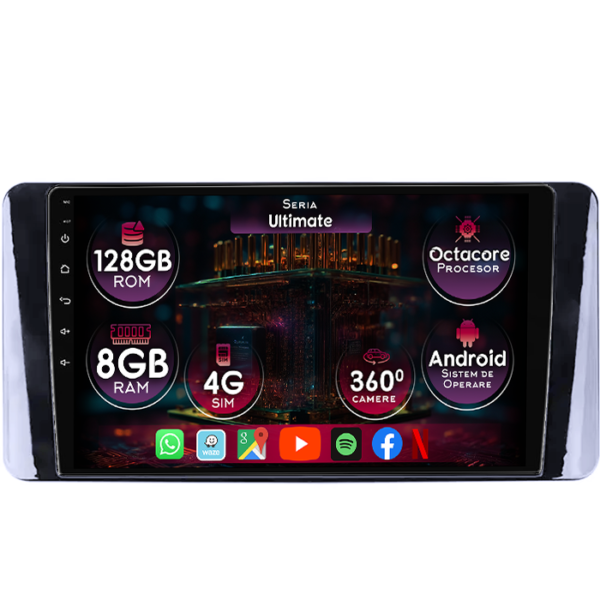 Navigatie dedicata Volkswagen Polo 6 2020-2022, 8GB RAM 128GB ROM, Octacore, Platforma TS18, Display 9" QLED, Carplay&Android Auto, Android 14, Ventilator Activ