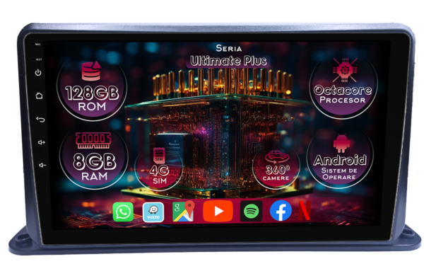 Navigatie Universala cu instalare pe bord, 8GB RAM 128GB ROM, Octacore, Platforma 7862, Display 9" QLED, Carplay&Android Auto, Android 14, Ventilator Activ