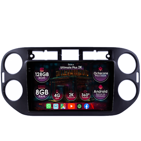 Navigatie dedicata Volkswagen Tiguan 1 2007-2018, Neagra, 8GB RAM 128GB ROM, Octacore, Platforma 7862, Display 9" QLED 2K, Carplay&Android Auto, Android 14