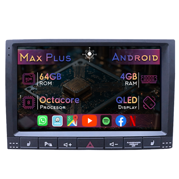 Navigatie dedicata Volkswagen Touareg 2002-2012, 4GB RAM 64GB ROM, Octacore, Display 9" QLED, Carplay&Android Auto, Android 14, Suport camere AHD