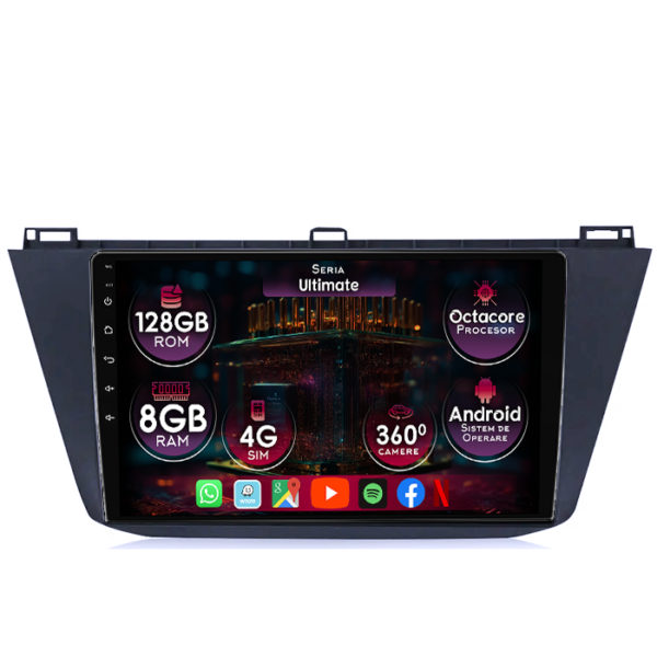 Navigatie dedicata Volkswagen Tiguan 2 2016+, 8GB RAM 128GB ROM, Octacore, Platforma TS18, Display 10" QLED, Carplay&Android Auto, Android 14, Ventilator Activ