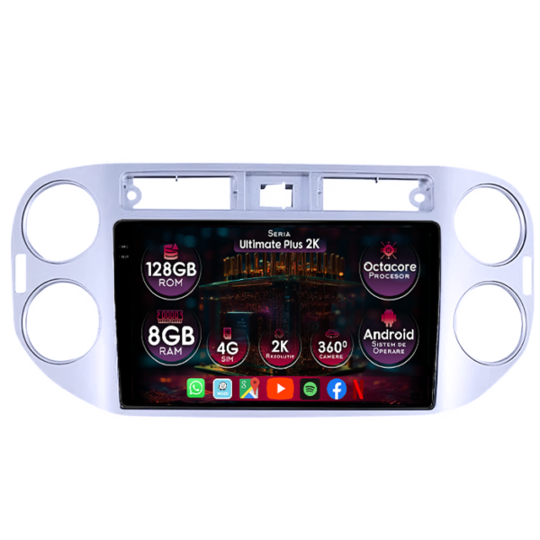 Navigatie dedicata Volkswagen Tiguan 1 2007-2018, Gri, 8GB RAM 128GB ROM, Octacore, Platforma 7862, Display 9" QLED 2K, Carplay&Android Auto, Android 14