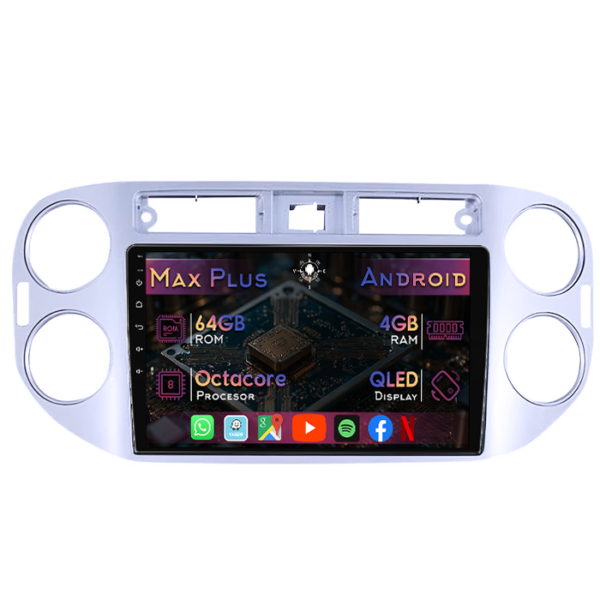 Navigatie dedicata Volkswagen Tiguan 1 2007-2018, Gri, 4GB RAM 64GB ROM, Octacore, Display 9" QLED, Carplay&Android Auto, Android 14, Suport camere AHD
