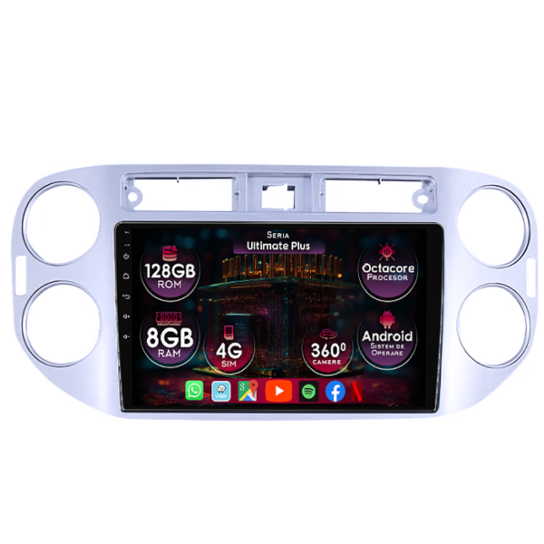 Navigatie dedicata Volkswagen Tiguan 1 2007-2018, Gri, 8GB RAM 128GB ROM, Octacore, Platforma 7862, Display 9" QLED, Carplay&Android Auto, Android 14, Ventilator Activ