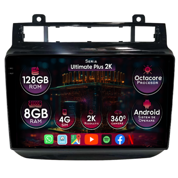 Navigatie dedicata Volkswagen Touareg 2010-2018, 8GB RAM 128GB ROM, Octacore, Platforma 7862, Display 9" QLED 2K, Carplay&Android Auto, Android 14, Ventilator Activ