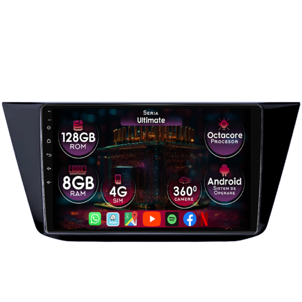 Navigatie dedicata Volkswagen Touran 2015+, 8GB RAM 128GB ROM, Octacore, Platforma TS18, Display 10" QLED, Carplay&Android Auto, Android 14, Ventilator Activ