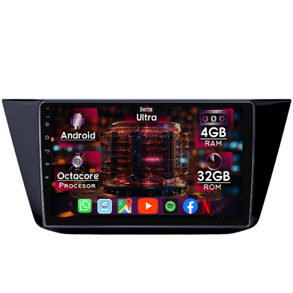 Navigatie dedicata Volkswagen Touran 2015+, 4GB RAM 32GB ROM, Octacore, Display 10" QLED, Carplay&Android Auto, Android 14, Ventilator Activ