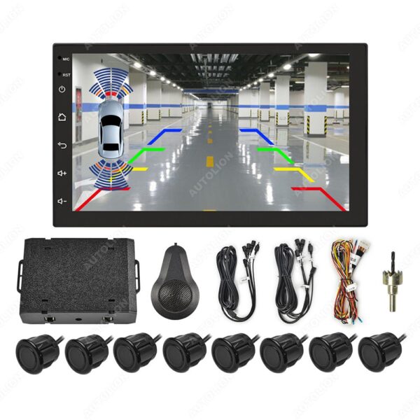 Set 8 senzori de parcare compatibili cu orice camera de rezerva & ecran Android negru/alb/argintiu, unghi de vizualizare de 170 de grade
