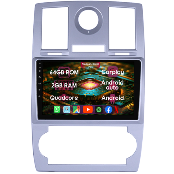 Navigatie dedicata Chrysler 300C 2004-2011, 2GB RAM 64GB ROM, Quad Core, Display 9" IPS Full HD, Carplay&Android Auto, Android 14, Suport camere AHD