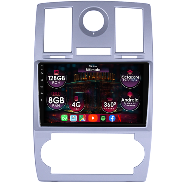 Navigatie dedicata Chrysler 300C 2004-2011, 8GB RAM 128GB ROM, Octacore, Platforma TS18, Display 9" QLED, Carplay&Android Auto, Android 14, Ventilator Activ