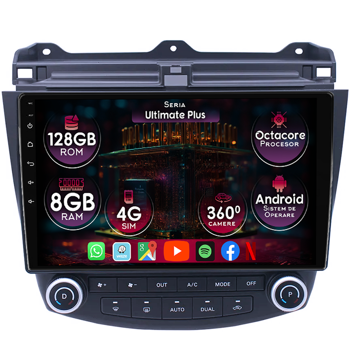 Navigatie dedicata Honda Accord 7 2003-2008, 8GB RAM 128GB ROM, Octacore, Platforma 7862, Display 10" QLED 2K, Carplay&Android Auto, Android 14, Ventilator Activ - imagine 1