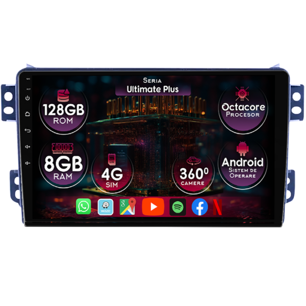 Navigatie dedicata Opel Agila 2007-2014, 8GB RAM 128GB ROM, Octacore, Platforma 7862, Display 9" QLED, Carplay&Android Auto, Android 14, Ventilator Activ