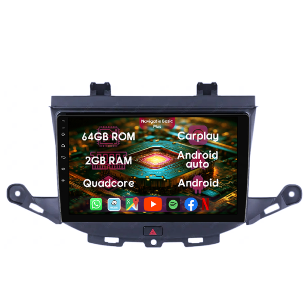 Navigatie dedicata Opel Astra K 2015-2021, 2GB RAM 64GB ROM, Quad Core, Display 9" IPS Full HD, Carplay&Android Auto, Android 14, Suport camere AHD