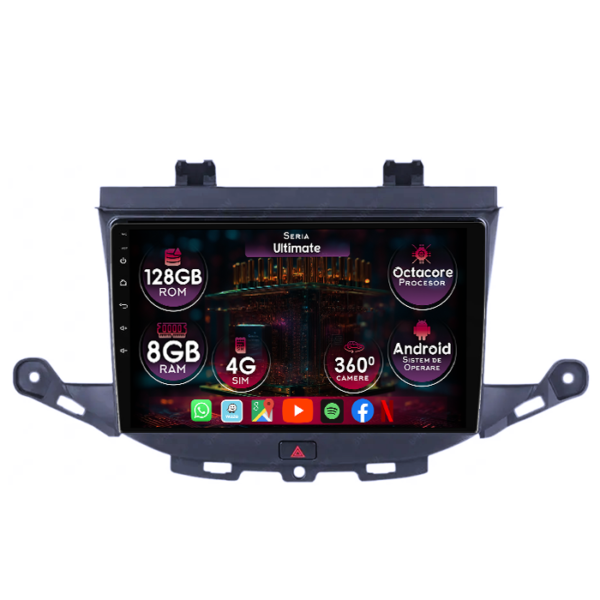Navigatie dedicata Opel Astra K 2015-2021, 8GB RAM 128GB ROM, Octacore, Platforma TS18, Display 9" QLED, Carplay&Android Auto, Android 14, Ventilator Activ