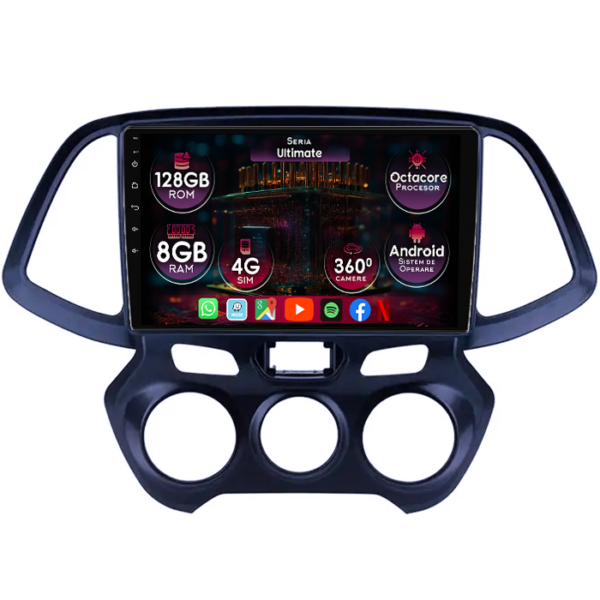 Navigatie dedicata Hyundai Atos 2018+, 8GB RAM 128GB ROM, Octacore, Platforma TS18, Display 9" QLED, Carplay&Android Auto, Android 14, Ventilator Activ