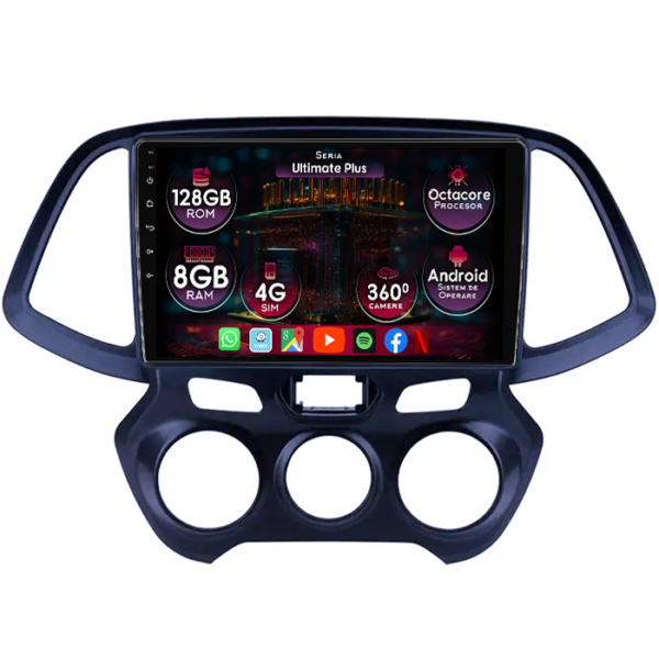 Navigatie dedicata Hyundai Atos 2018+, 8GB RAM 128GB ROM, Octacore, Platforma 7862, Display 9" QLED, Carplay&Android Auto, Android 14, Ventilator Activ