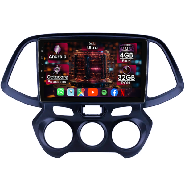 Navigatie dedicata Hyundai Atos 2018+, 4GB RAM 32GB ROM, Octacore, Display 9" QLED, Carplay&Android Auto, Android 14, Ventilator Activ