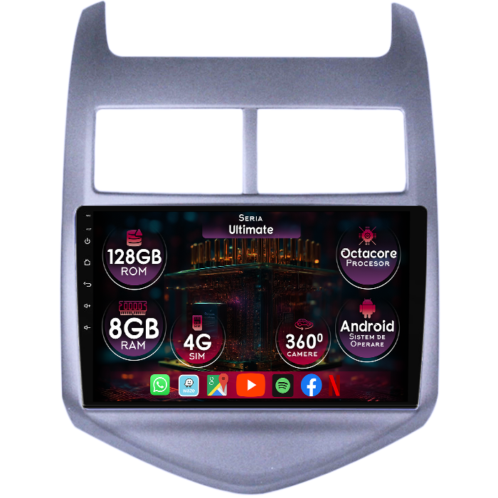 Navigatie dedicata Chevrolet Aveo 2011-2015, 8GB RAM 128GB ROM, Octacore, Platforma TS18, Display 9" QLED, Carplay&Android Auto, Android 14, Ventilator Activ - imagine 1