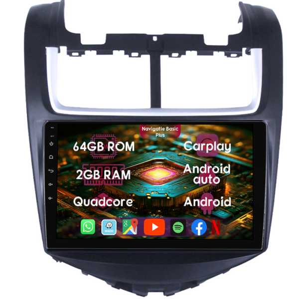 Navigatie dedicata Chevrolet Aveo 2014-2017, 2GB RAM 64GB ROM, Quad Core, Display 9" IPS Full HD, Carplay&Android Auto, Android 14, Suport camere AHD