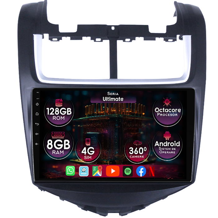 Navigatie dedicata Chevrolet Aveo 2014-2017, 8GB RAM 128GB ROM, Octacore, Platforma TS18, Display 9" QLED, Carplay&Android Auto, Android 14, Ventilator Activ - imagine 1