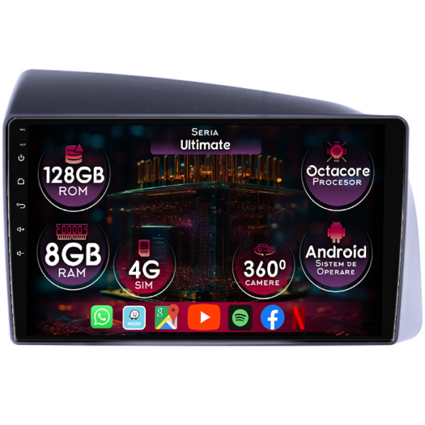 Navigatie dedicata Iveco Bronte 2014-2016, 8GB RAM 128GB ROM, Octacore, Platforma TS18, Display 9" QLED, Carplay&Android Auto, Android 14, Ventilator Activ