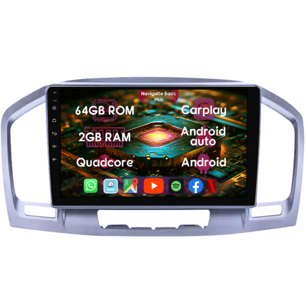 Navigatie dedicata Opel Insignia 2008-2013, 2GB RAM 64GB ROM, Quad Core, Display 9" IPS Full HD, Carplay&Android Auto, Android 14, Suport camere AHD