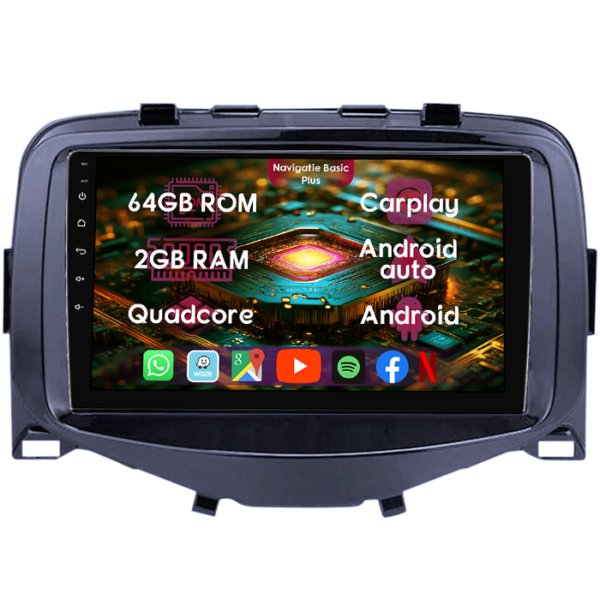 Navigatie dedicata Citroen C1 2016, 2GB RAM 64GB ROM, Quad Core, Display 9" IPS Full HD, Carplay&Android Auto, Android 14, Suport camere AHD