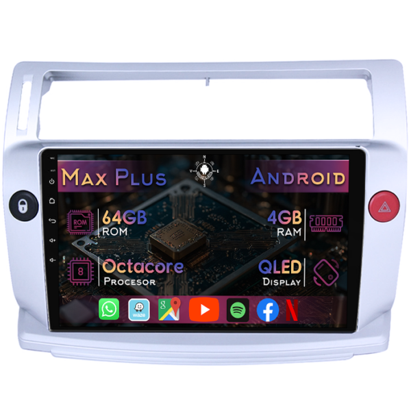 Navigatie dedicata Citroen C4 2004-2009, 4GB RAM 64GB ROM, Octacore, Display 9" QLED, Carplay&Android Auto, Android 14, Suport camere AHD