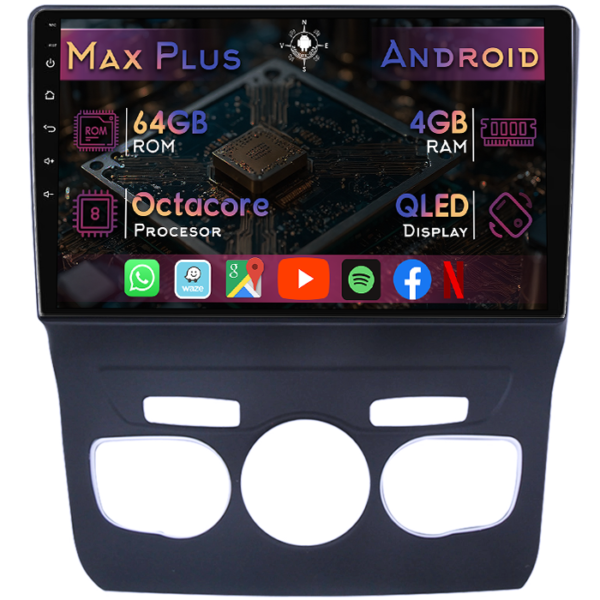Navigatie dedicata Citroen C4 2009-2018, clima automata, 4GB RAM 64GB ROM, Octacore, Display 10" QLED, Carplay&Android Auto, Android 14, Suport camere AHD